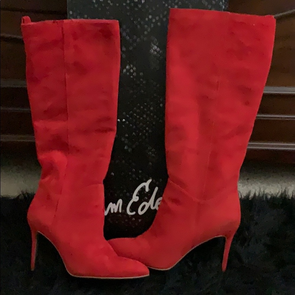 Sam Edelman Red Knee-High Suede Stilettos Boots